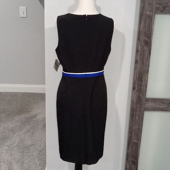 Kasper Black Sheath Midi Dress With Royal Blue & White Stripe. Size 8P NWT - Picture 3 of 3